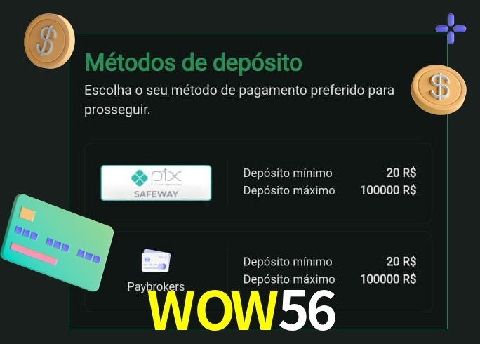 O cassino WOW56 oferece uma grande variedade de métodos de pagamento